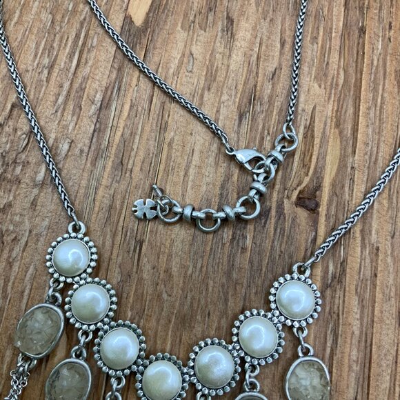 Lucky Brand Druzy Stone Silver Tone Bib Fringe Necklace - Picture 4 of 7